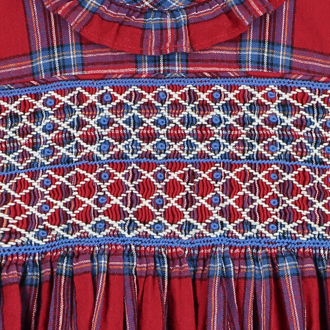 Corabel Hand-Smocked Baby Dress, Tartan, Red - Dresses - 4