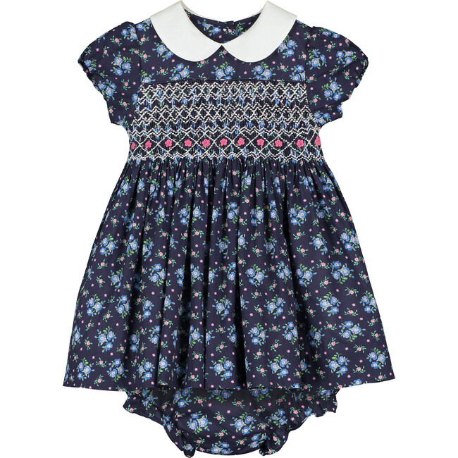 Anouk Hand-Smocked Baby Dress, Navy Floral