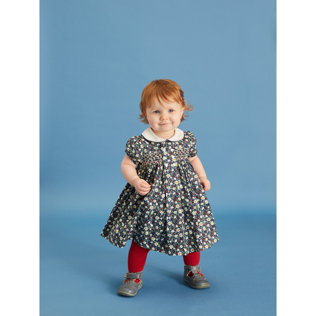 Leah Hand-Smocked Baby Dress, Navy Floral