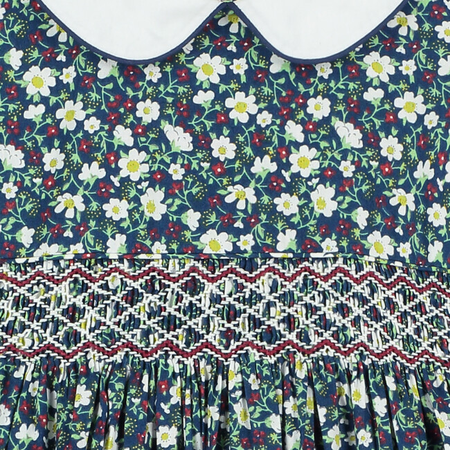 Cissy Hand-Smocked Girls Dress, Navy Floral - Dresses - 4