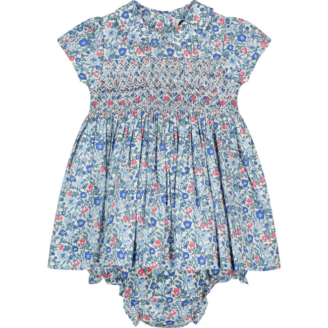 Agnes Hand-Smocked Baby Dress, Blue Floral