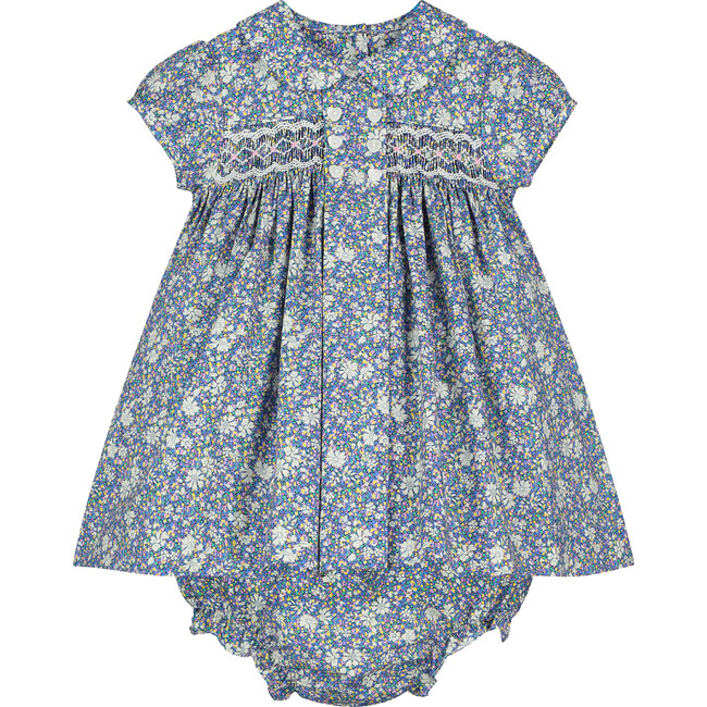 Alma Hand-Smocked Baby Dress, Blue Floral - Dresses - 1
