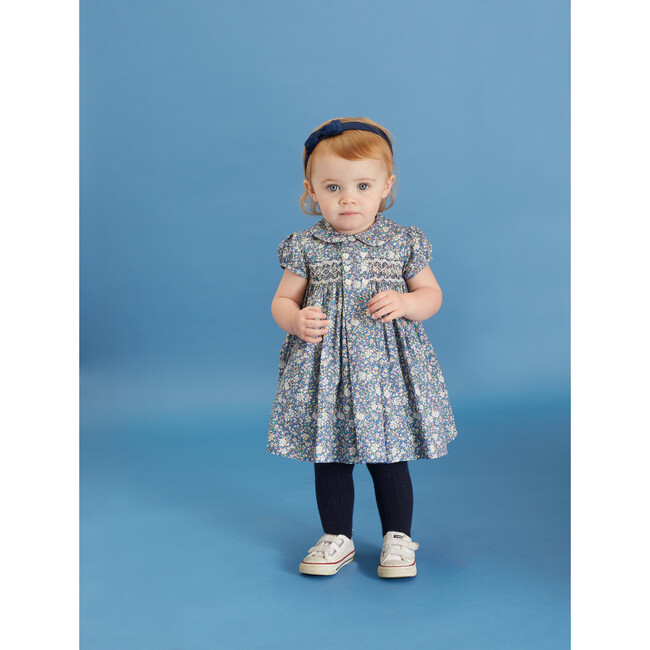 Alma Hand-Smocked Baby Dress, Blue Floral