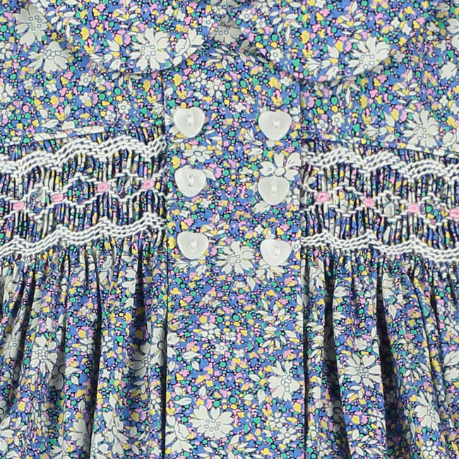 Alma Hand-Smocked Baby Dress, Blue Floral - Dresses - 4