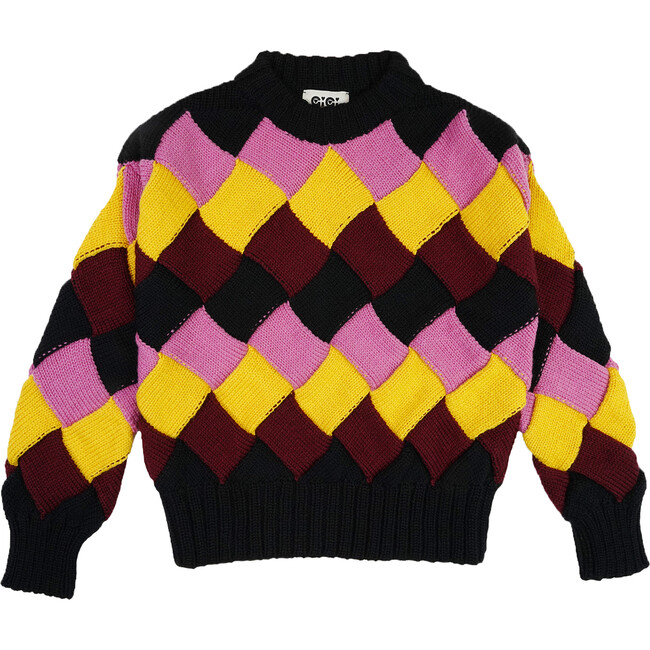 Women's Basket Weave Sweater, Multi Burgundy - Sweaters - 1