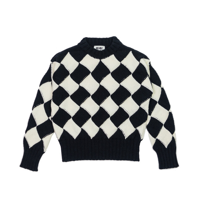 Women's Basket Weave Sweater, Black White - Sweaters - 1