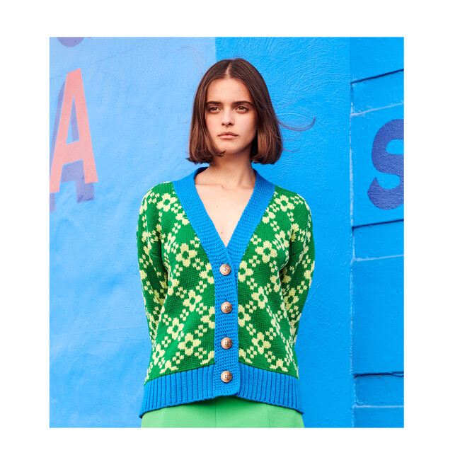 Women's Flower Chain Cardi, Bright Green - Cardigans - 4