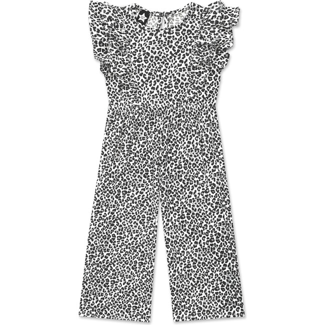 Baby Wide Leg Ruffle Jumpsuit, Grey Leopard