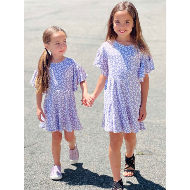 Ruffle Sleeve Empire Waist Dress, Lavender Leopard - Dresses - 3