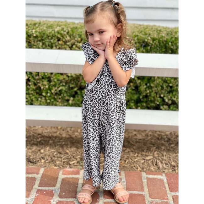 Baby Wide Leg Ruffle Jumpsuit, Grey Leopard - Jumpsuits - 2