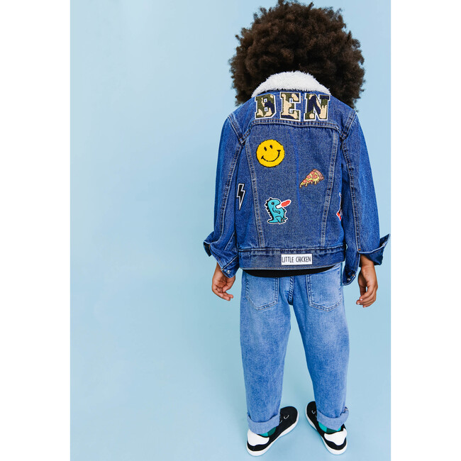 Custom Dark Blue Sherpa Denim Jacket, Camo - Denim Jackets - 3