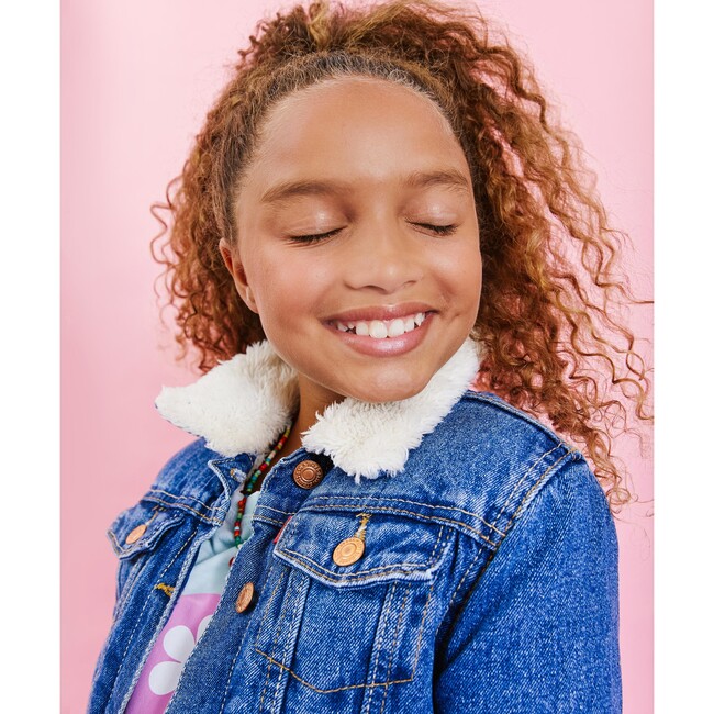 Custom Dark Blue Sherpa Denim Jacket, Glitter - Denim Jackets - 3