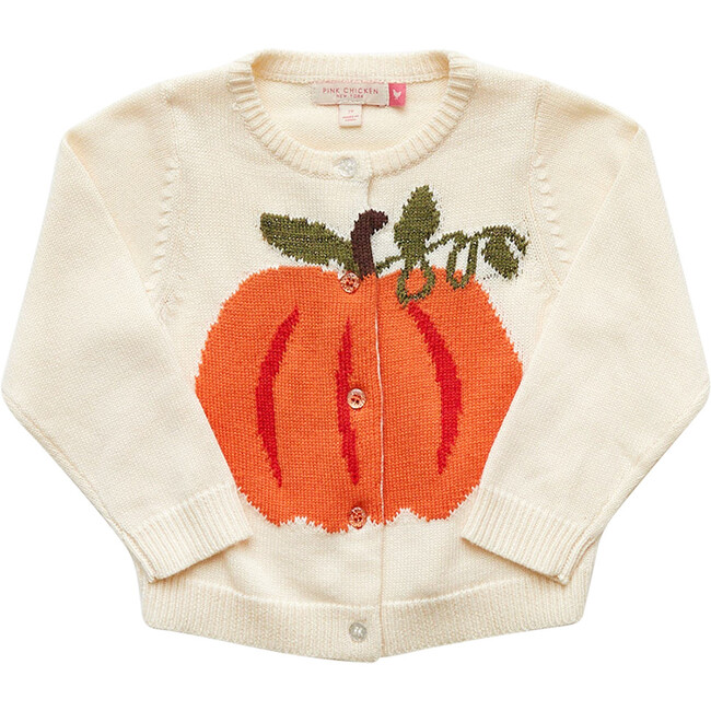 Girls Pia Pumpkin Sweater, Cream - Cardigans - 1