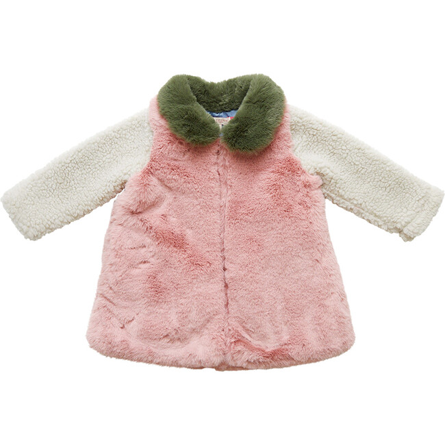 Girls Kate Coat, Chalk Pink Faux Fur