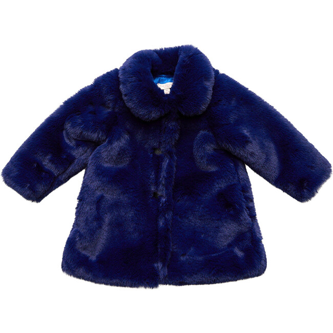 Girls Kate Coat, Navy Faux Fur