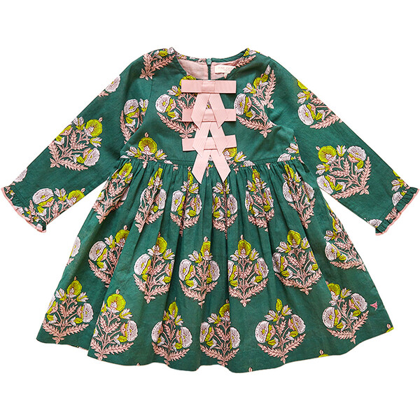 Girls Hermione Dress, Hunter Green Flower - Pink Chicken Dresses ...