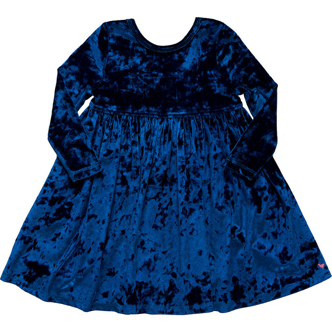 Girls Steph Dress, Crushed Blue Velvet - Dresses - 1