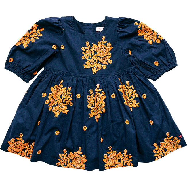 Girls Brooke Dress, Navy Embroidery - Dresses - 1