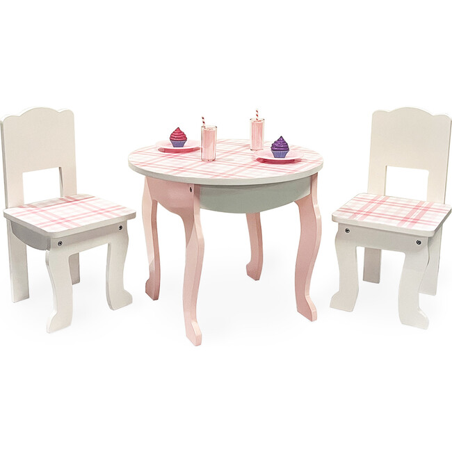 Sophia's - Aurora Princess 18" Doll Pink Plaid Table & Chair with Accessories, Delight - Pink