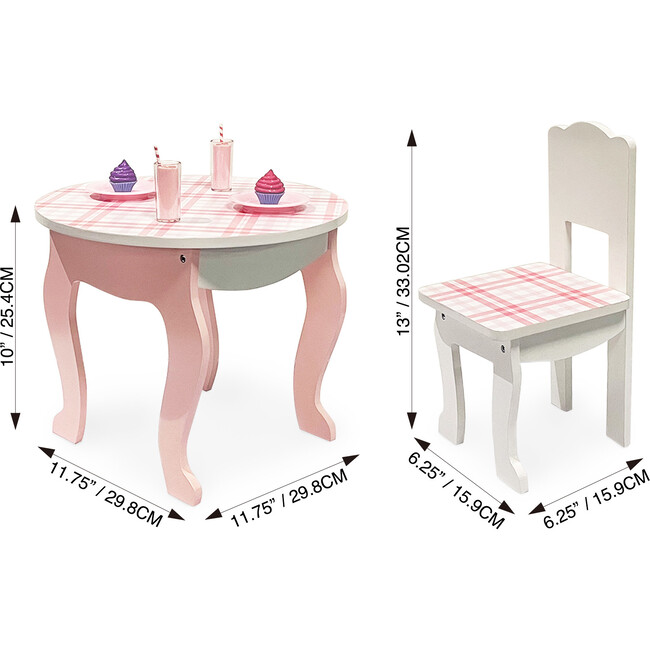 Sophia's - Aurora Princess 18" Doll Pink Plaid Table & Chair with Accessories, Delight - Pink - Doll Accessories - 4