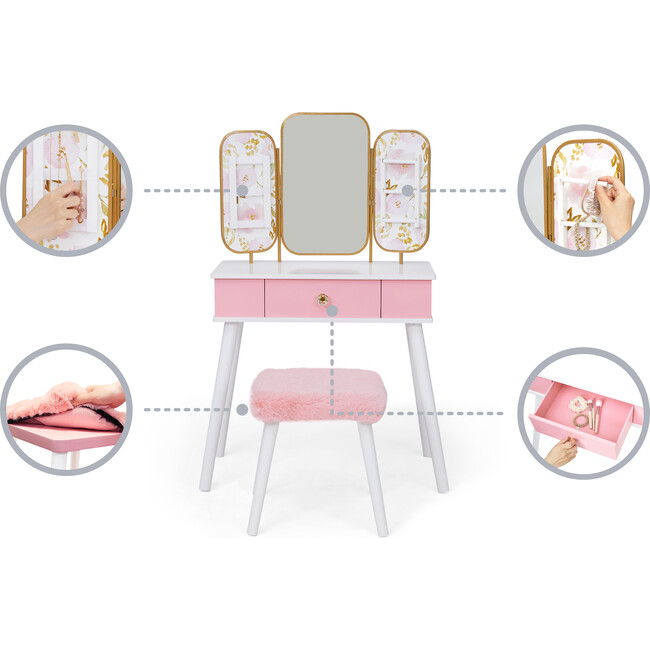 Fantasy Fields - Little Lady Izabel Medium Floral Play Vanity - White/Pink - Play Tables - 5