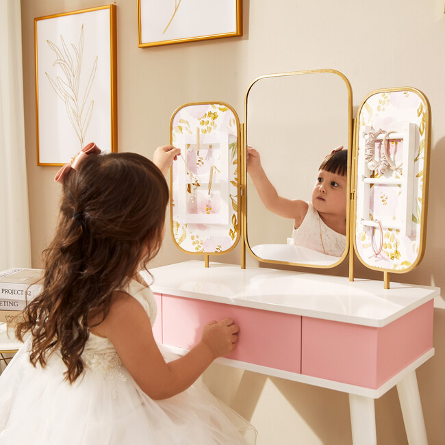 Fantasy Fields - Little Lady Izabel Medium Floral Play Vanity - White/Pink - Play Tables - 6