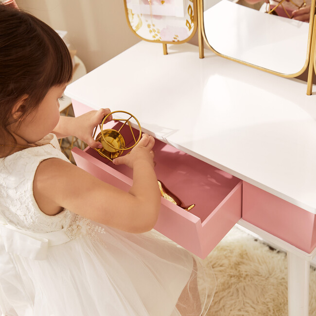 Fantasy Fields - Little Lady Izabel Medium Floral Play Vanity - White/Pink - Play Tables - 7