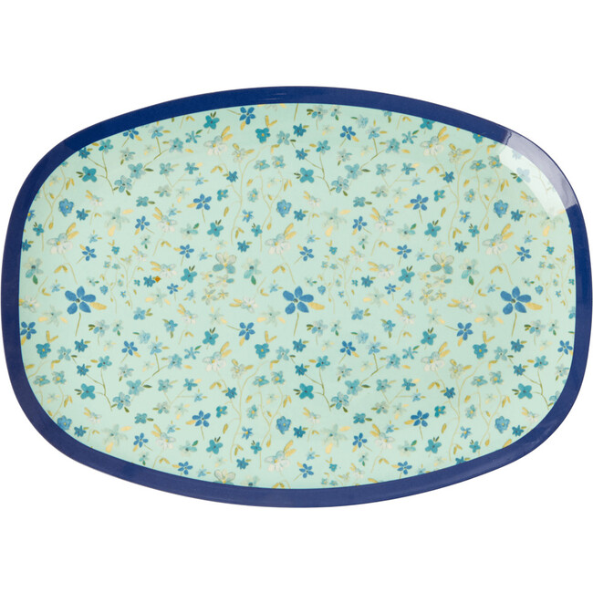 Rectangular Plate in Mint Blue Floral Print