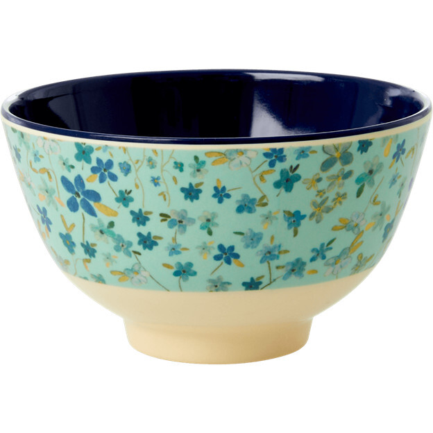 Bowl with Blue Floral Print Two Tone Small