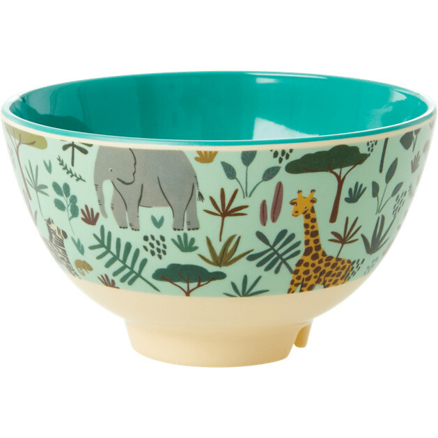 Bowl with All Over Jungle Animals Print Two Tone Green Small