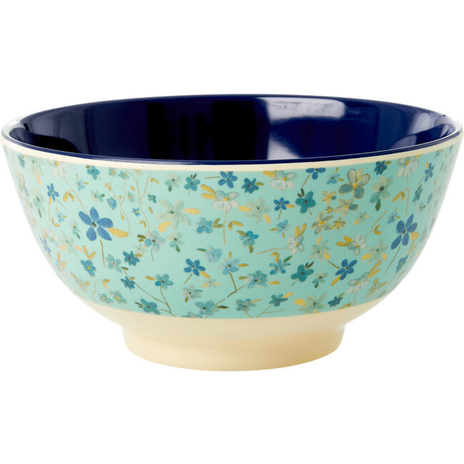 Bowl with Blue Floral Print Two Tone Medium