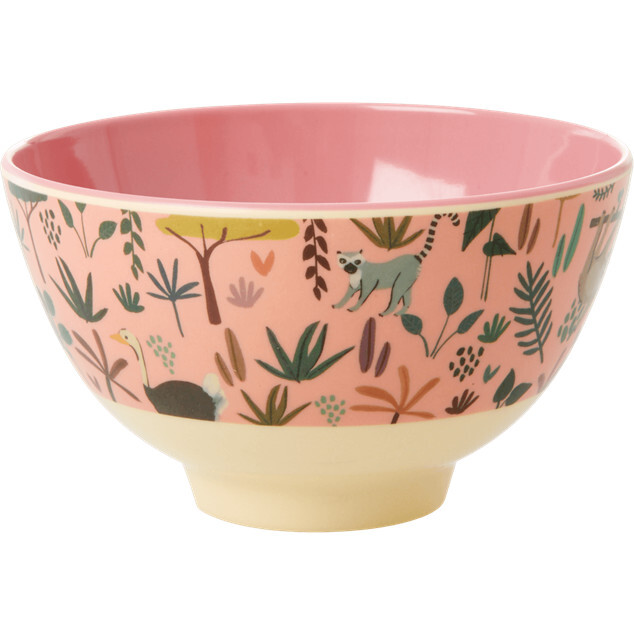 Bowl with All Over Jungle Animals Print Two Tone Coral Small - Tableware - 1