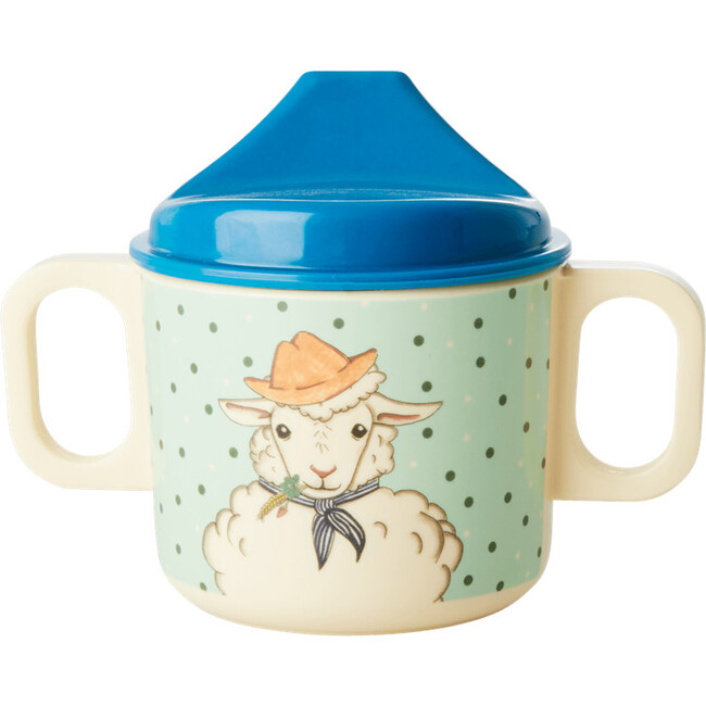 2 Handle Baby Cup in Farm Animals Print in Green