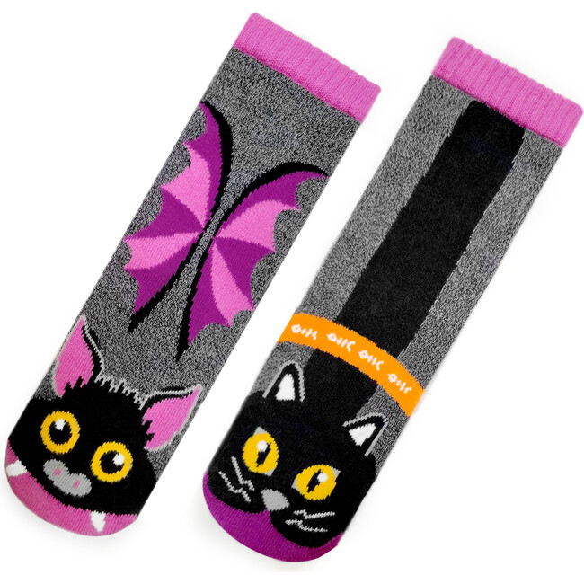 Bat & Black Cat Mismatched Socks Set, Multi