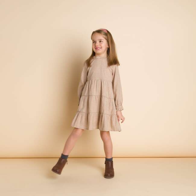 Lily Dress, Beige Country Check - Dresses - 4