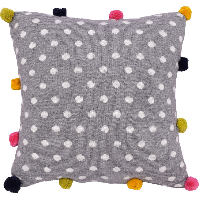 Pom Pom Pillow, Grey and White - Pillows - 1