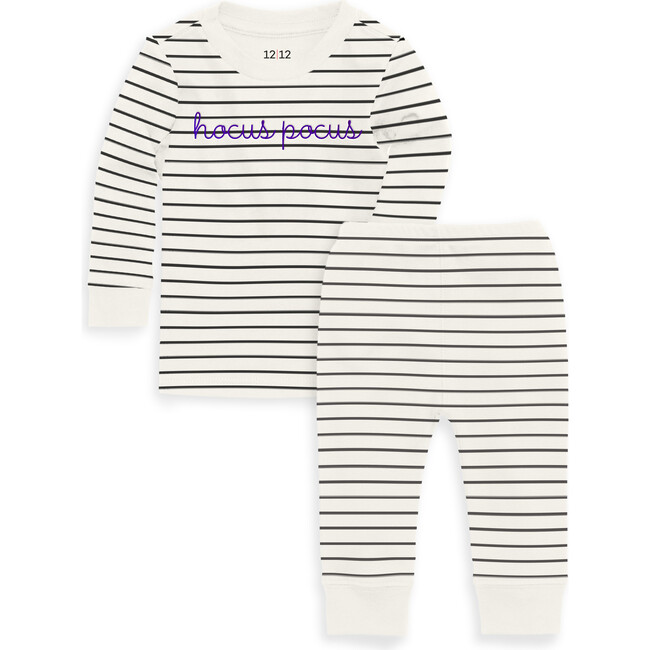 The Organic Long Sleeve Pajama Set, Black & Cream Hocus Pocus - Pajamas - 1