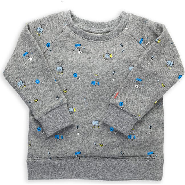 The Organic Pullover Sweatshirt Printed, Heather Grey Robots - Sweatshirts - 1