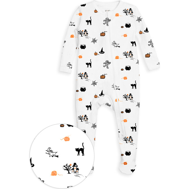 The Organic Zipper Footie, Happy Halloween - Pajamas - 1