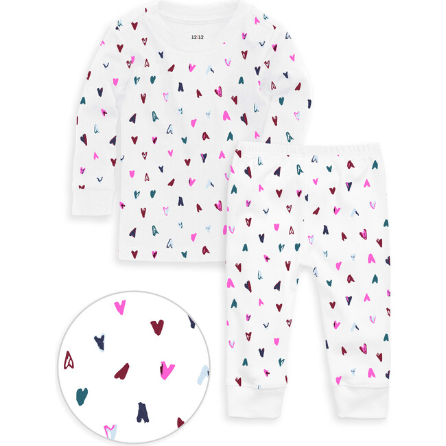 The Organic Long Sleeve Pajama Set, Jeweled Hearts - Pajamas - 1