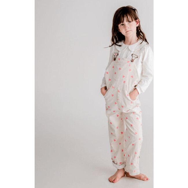 Heart Print Cord Overalls, Cream Heart - Overalls - 2