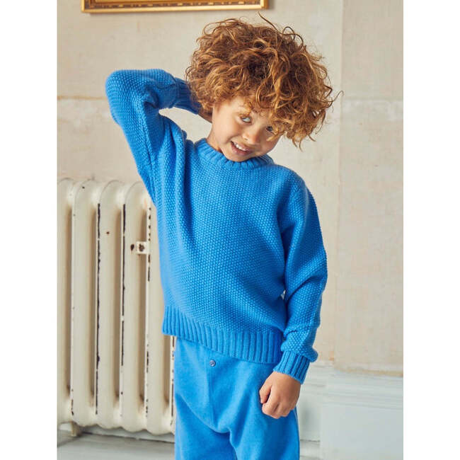 Moss Stitch 6-Ply Jumper, Blue - Sweaters - 3