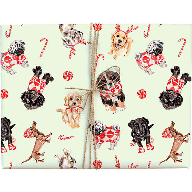 Christmas Puppies Gift Wrap, Mint - Paper Goods - 1