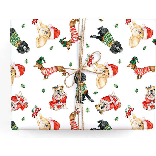 Festive Holiday Dogs Gift Wrap, Red