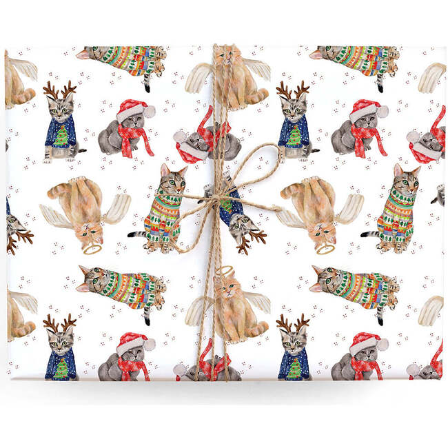 Festive Holiday Cats Gift Wrap, Red