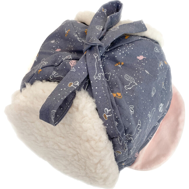 Winter Tie Hat, Cottage Animals on Blue - Hats - 5