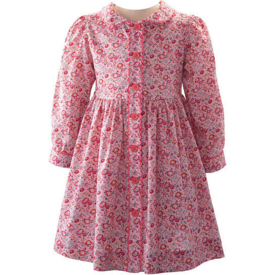 Meadow Print Button-front Dress, Pink