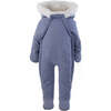 Faux Fur Trim Snowsuit, Blue - Snowsuits - 1 - thumbnail