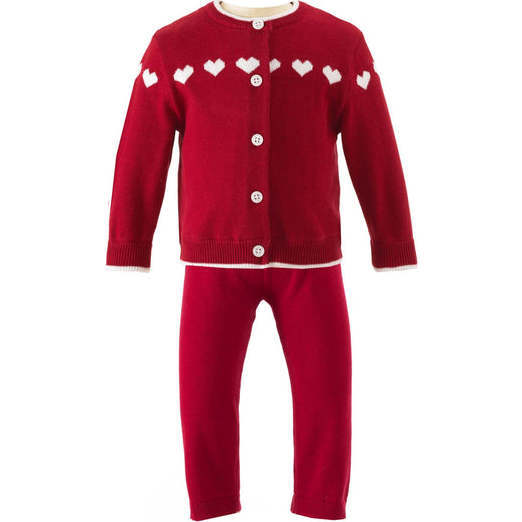 Heart Knitted Set, Red