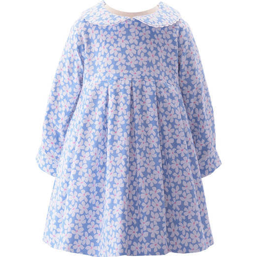 Daisy Flannel Pleated Dress, Blue - Dresses - 1